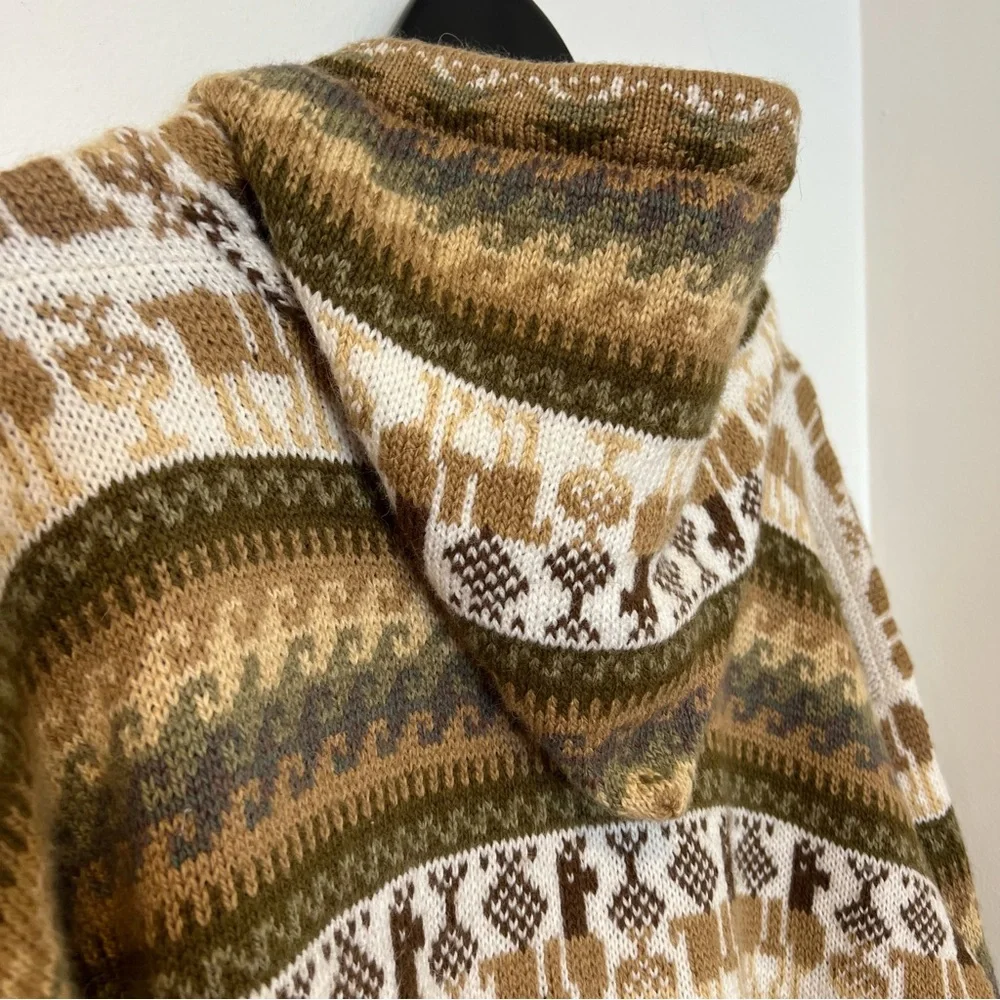 Alpaca Connection Zip Sweater Large Peruvian Alpaca Wool Green Multicolor Hooded